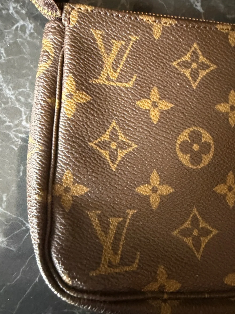 Louis Vuitton Monogram Canvas Mini Pochette with Tan Strap - Picture 5 of 12